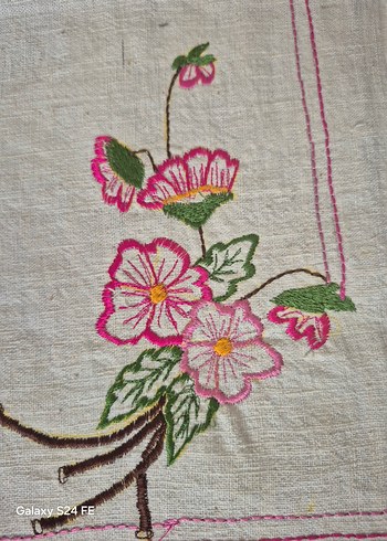 Pembe Nakışlı Pastel Masa Örtüsü el dokuma - Görsel 6