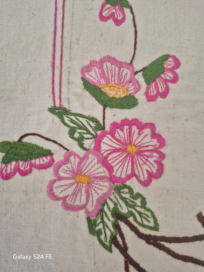 Pembe Nakışlı Pastel Masa Örtüsü el dokuma - Görsel 2