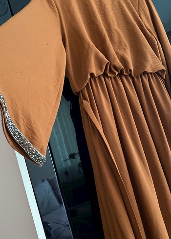 Kahverengi Uzun Kollu Salaş Elbise - Görsel 4
