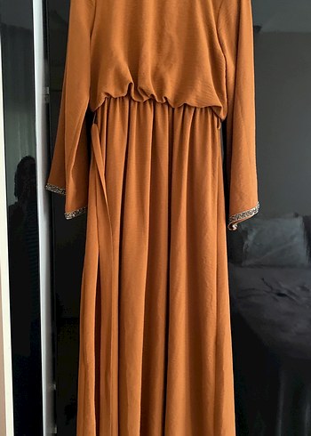 Kahverengi Uzun Kollu Salaş Elbise - Görsel 2