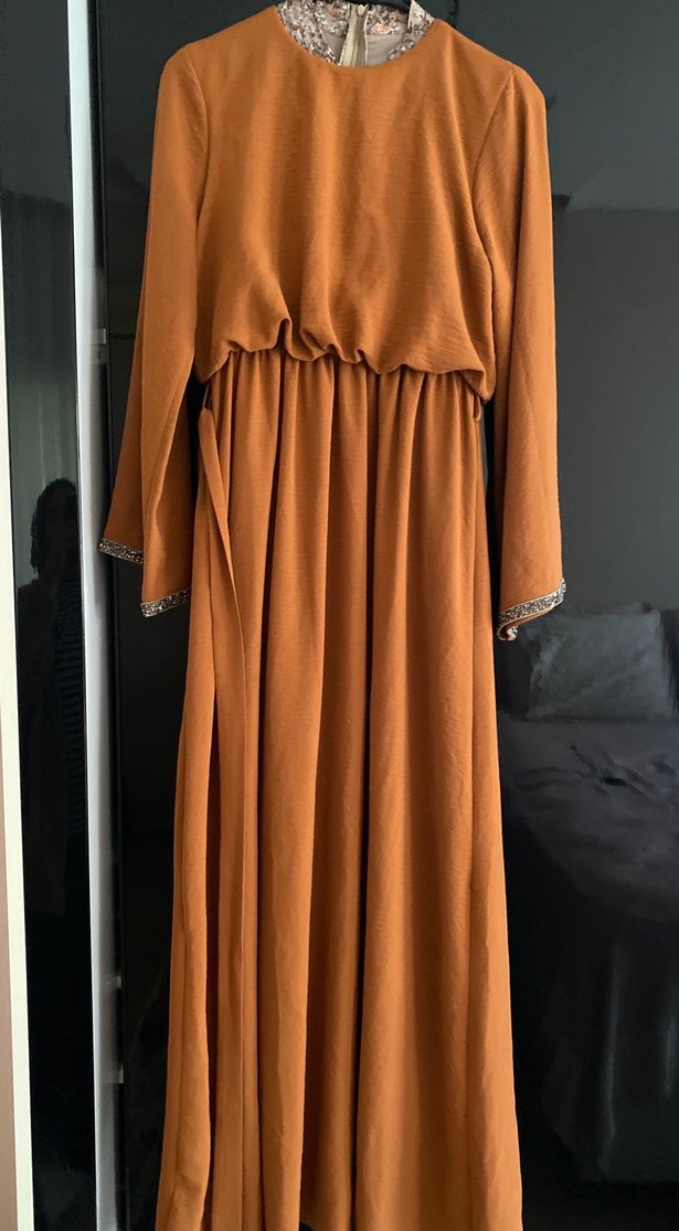 Kahverengi Uzun Kollu Salaş Elbise - Görsel 2