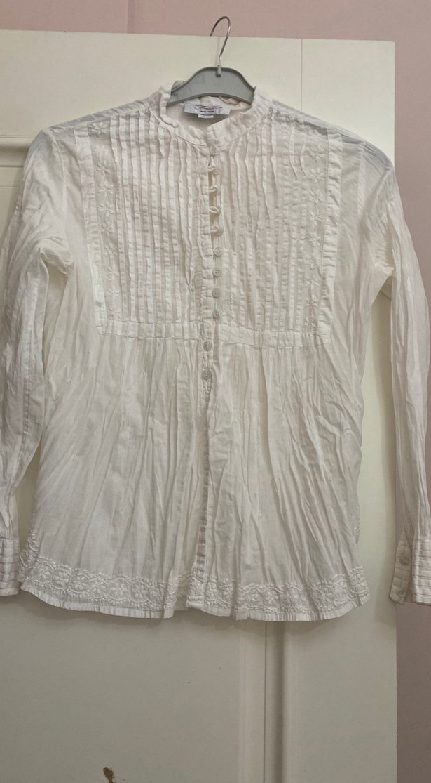 Bohem Beyaz Keten Kadın Gömlek - Görsel 4