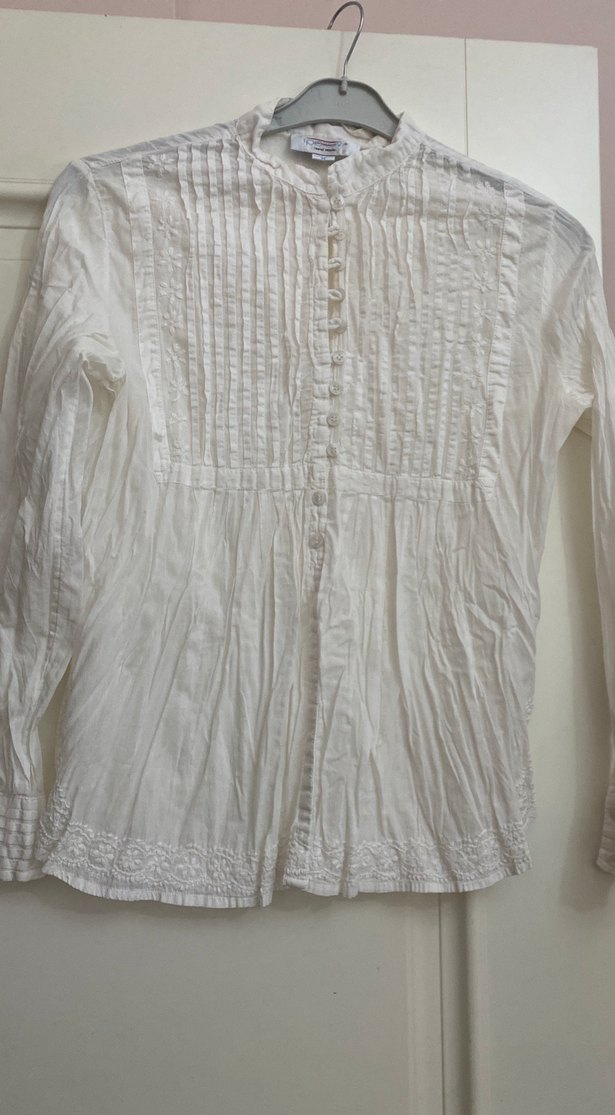 Bohem Beyaz Keten Kadın Gömlek - Görsel 3