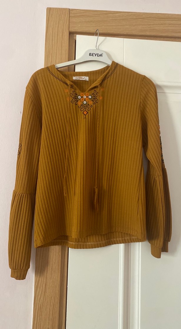 Nakışlı Kahverengi Triko Kadın Bluz - Görsel 2