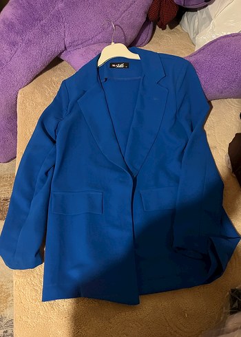 Mavi kadın Ceketi Velcro Detaylı - Görsel 3