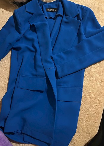 Mavi kadın Ceketi Velcro Detaylı - Görsel 5