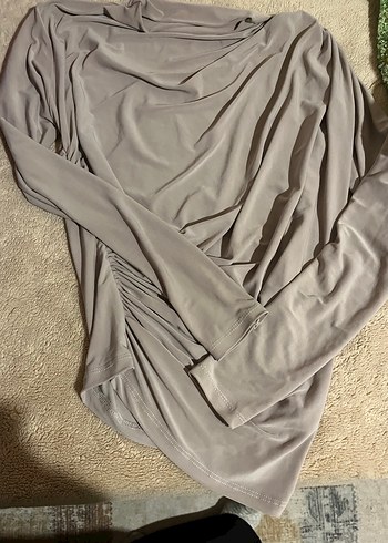 Kadın dik  yaka omuz ve bel büzgülü uzun  Kollu  Bluz - Görsel 3