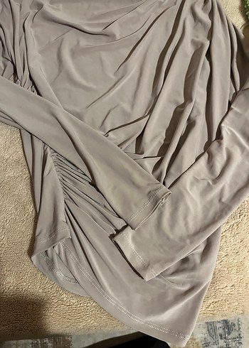 Kadın dik  yaka omuz ve bel büzgülü uzun  Kollu  Bluz - Görsel 2