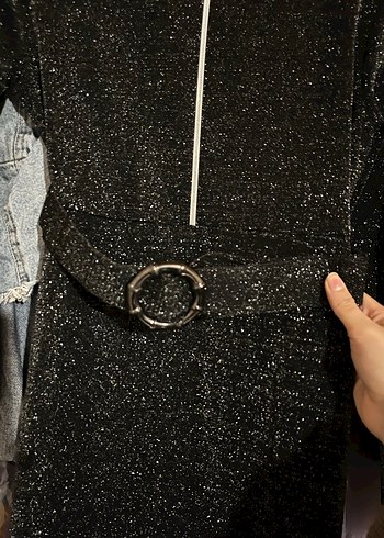 Kadın Siyah Uzun Kollu Kemerli Uzun Elbise - Görsel 3