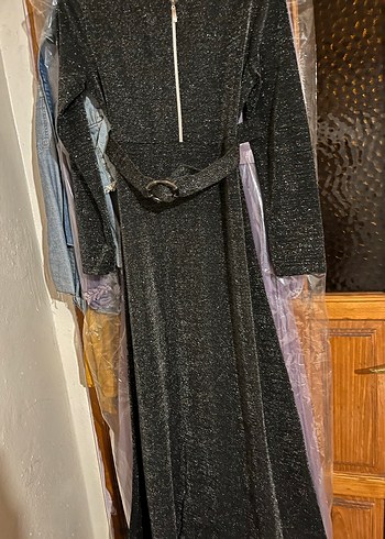 Kadın Siyah Uzun Kollu Kemerli Uzun Elbise - Görsel 5