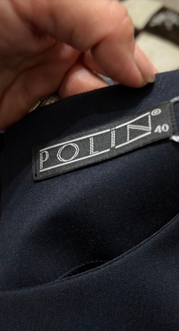 Kemerli lacivert kadın ofis elbise - Görsel 3