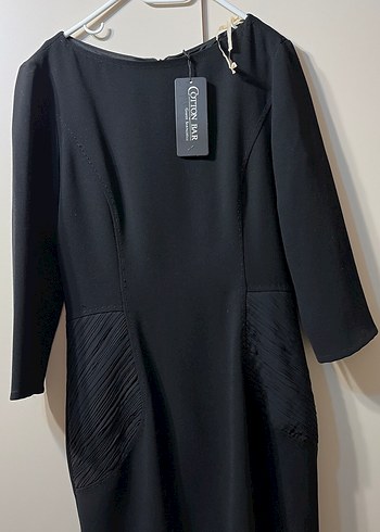 Siyah Pilili Midi Ofis Elbisesi - Görsel 2