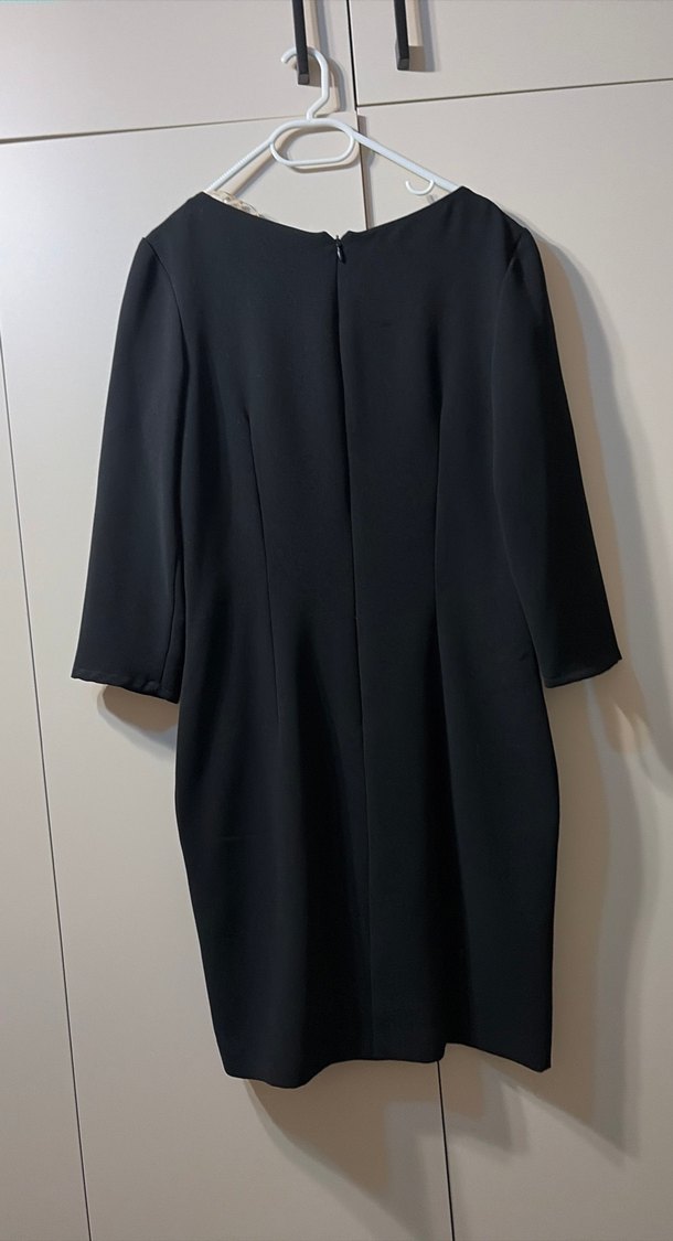 Siyah Pilili Midi Ofis Elbisesi - Görsel 3