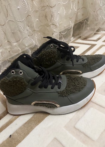 İnci Haki Kürklü Kadın Dolgu Topuk bot - Görsel 2