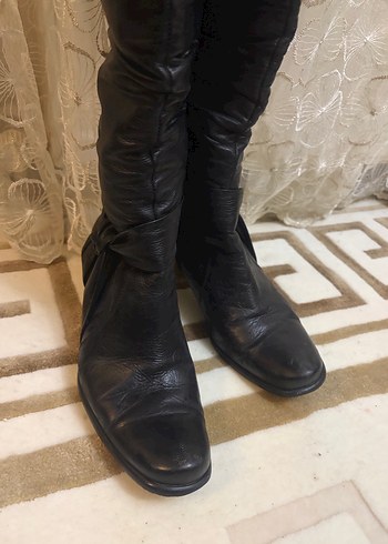 Siyah Deri Diz Üstü Gotik Botlar - Görsel 3