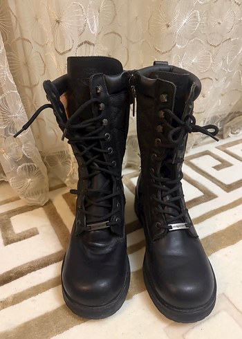 Harley Davidson Siyah Deri Biker Kadın Botları - Görsel 2