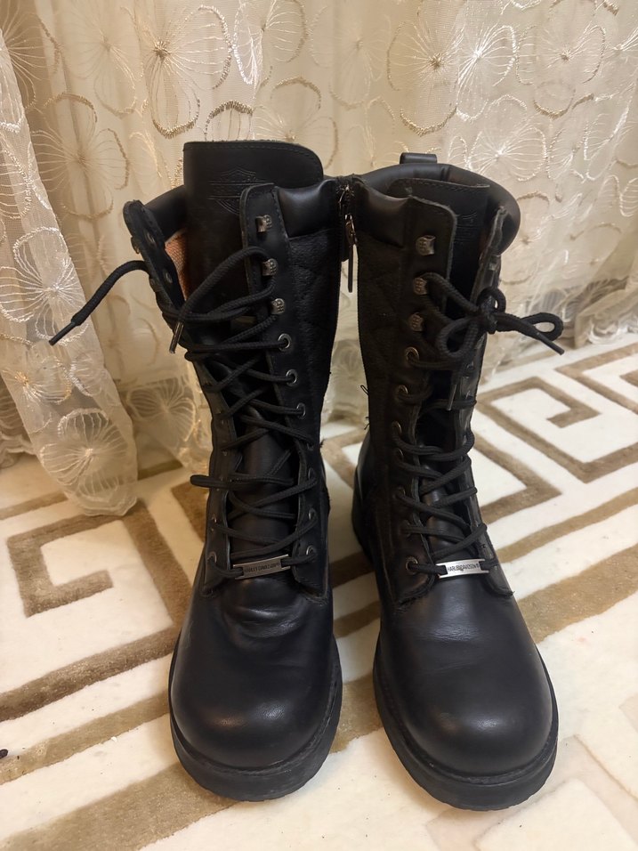 Harley Davidson Siyah Deri Biker Kadın Botları - Görsel 2