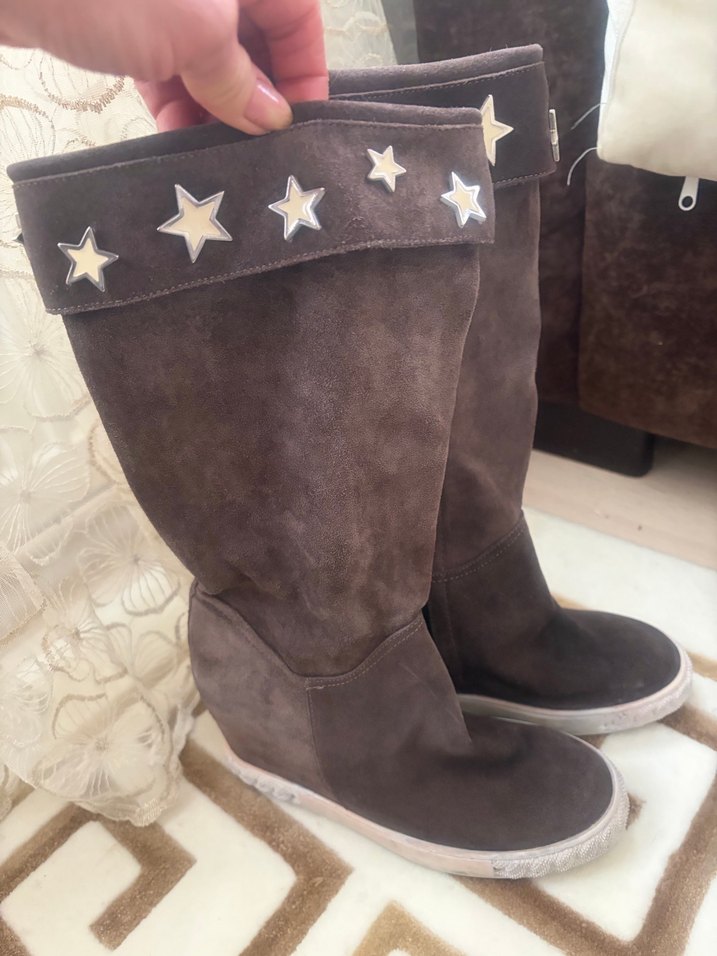 Kahverengi Kadın Süet Dolgu Topuklu Çizme - Görsel 2