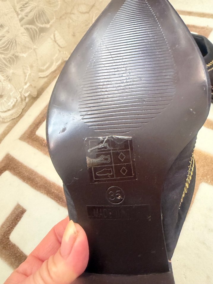 Boncuk İşlemeli Kahverengi Kadın Dolgu Topuk Terlik - Görsel 4