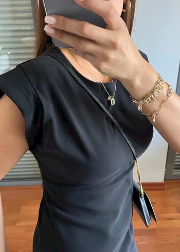 Siyah Midi Kolsuz Ofis Elbisesi - Görsel 2