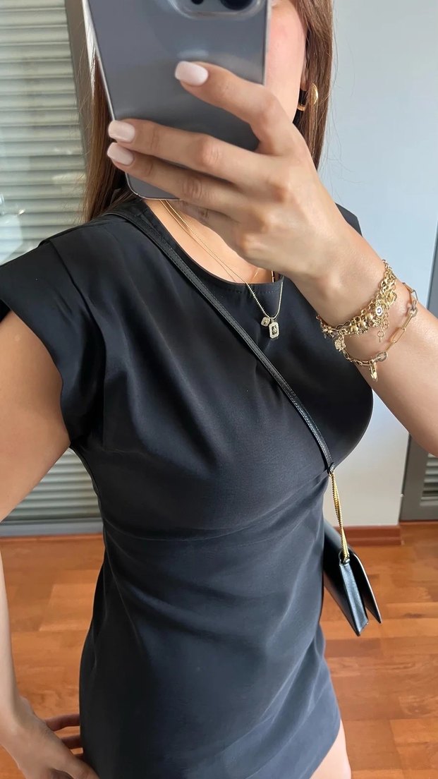 Siyah Midi Kolsuz Ofis Elbisesi - Görsel 2