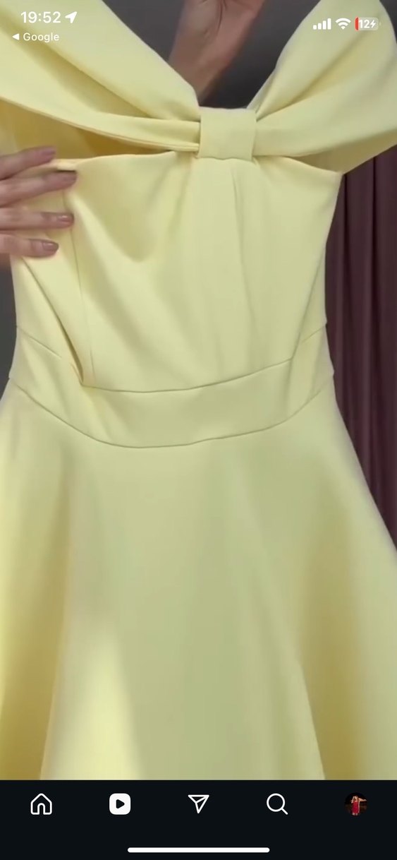 Sarı Midi Fiyonklu Kolsuz Abiye Elbise - Görsel 3