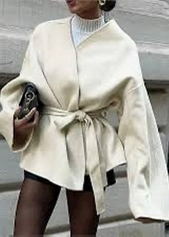 Kemerli Krem Kadın Kısa Ceket - Görsel 3