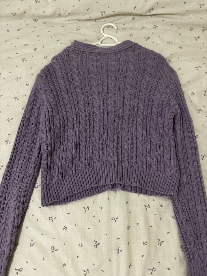 Mor Örgü V Yaka Hırka - Görsel 2