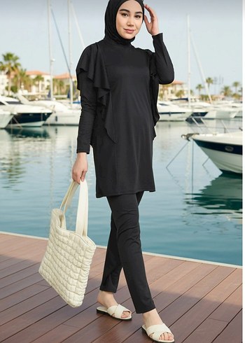 Siyah Uzun Kollu Salaş Kadın Mayo - Görsel 2