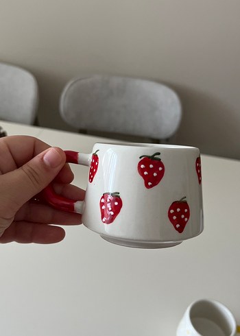 Renkli Saplı Beyaz Seramik Kupa Seti - Görsel 2