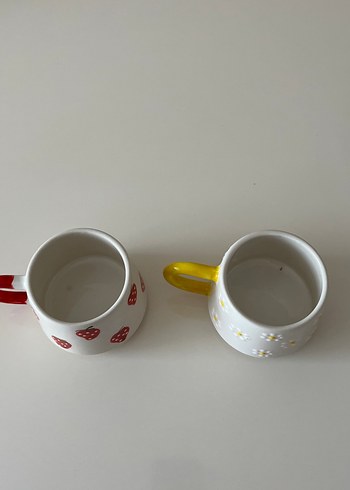 Renkli Saplı Beyaz Seramik Kupa Seti - Görsel 5