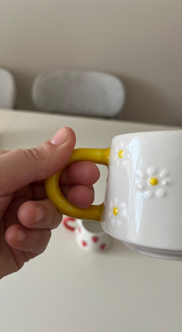 Renkli Saplı Beyaz Seramik Kupa Seti - Görsel 4