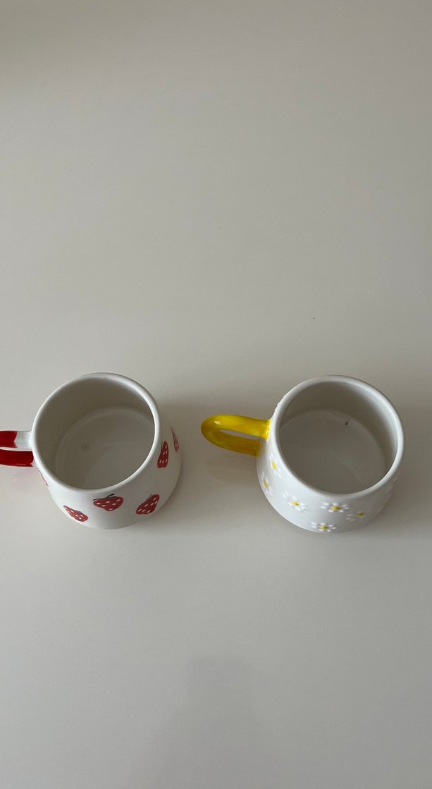 Renkli Saplı Beyaz Seramik Kupa Seti - Görsel 5