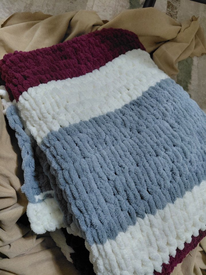 Bordo Gri Bej Örgü Battaniye - Görsel 2