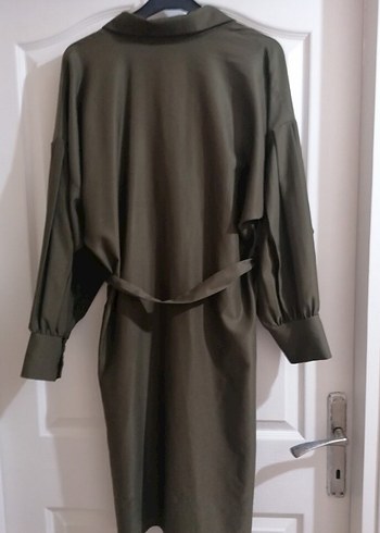 Kadın Haki Uzun Kollu Salaş Elbise ve ceket - Görsel 2