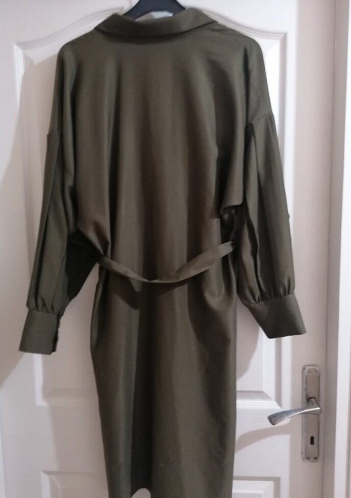 Kadın Haki Uzun Kollu Salaş Elbise ve ceket - Görsel 2