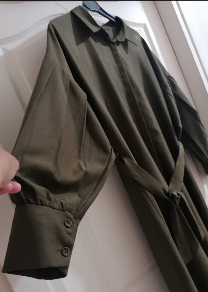 Kadın Haki Uzun Kollu Salaş Elbise ve ceket - Görsel 3