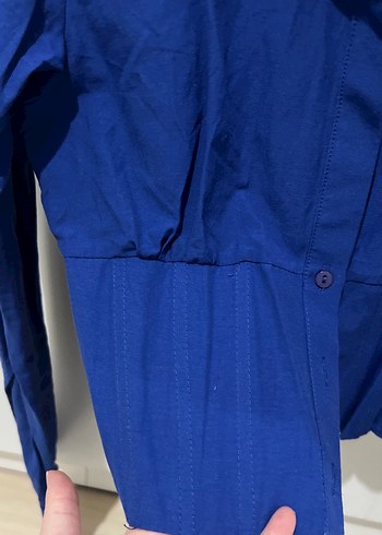 Kadın Mavi korseli crop Uzun Kollu Gömlek - Görsel 2