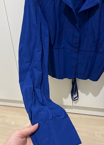 Kadın Mavi korseli crop Uzun Kollu Gömlek - Görsel 4