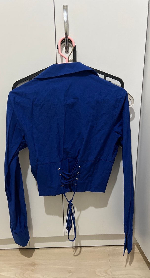 Kadın Mavi korseli crop Uzun Kollu Gömlek - Görsel 5