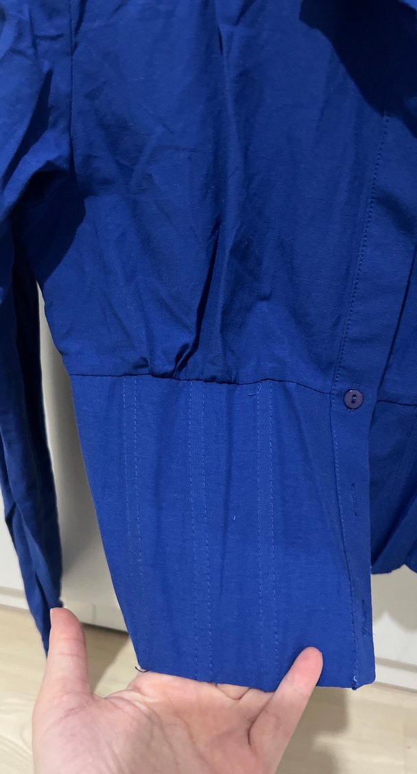 Kadın Mavi korseli crop Uzun Kollu Gömlek - Görsel 2