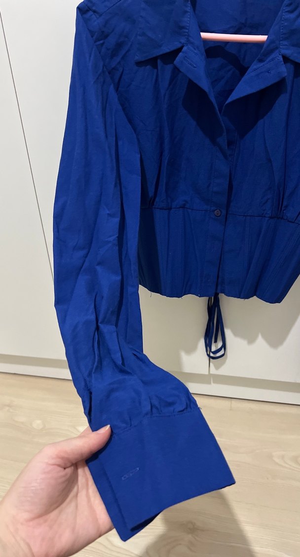 Kadın Mavi korseli crop Uzun Kollu Gömlek - Görsel 4