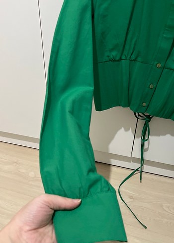 Düğmeli Yeşil Uzun Kollu Kadın Gömlek - Görsel 3
