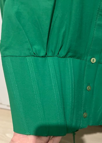 Düğmeli Yeşil Uzun Kollu Kadın Gömlek - Görsel 2