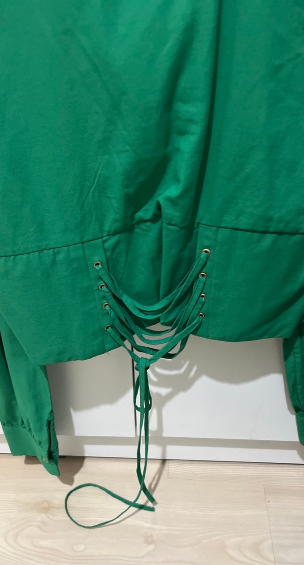 Düğmeli Yeşil Uzun Kollu Kadın Gömlek - Görsel 4