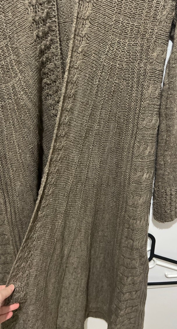 Uzun Kahverengi Bohem Kadın Hırka - Görsel 4