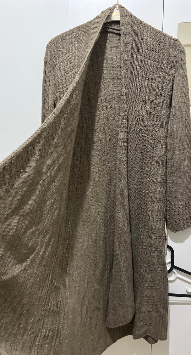 Uzun Kahverengi Bohem Kadın Hırka - Görsel 3