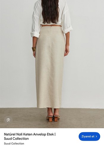 Bej Keten Anvelop Uzun Etek - Görsel 2