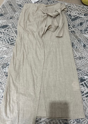 Bej Keten Anvelop Uzun Etek - Görsel 5