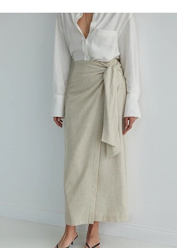 Bej Keten Anvelop Uzun Etek - Görsel 6